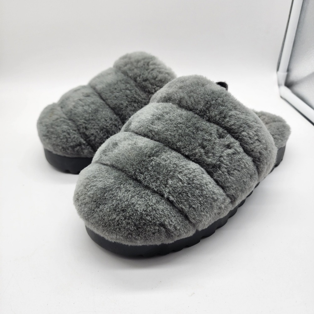 UGG Women's Super Fluff Slipper Charcoal Gray Shearling Slingback Size 6